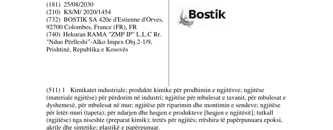 Zëri i markës BOSTIK në buletin