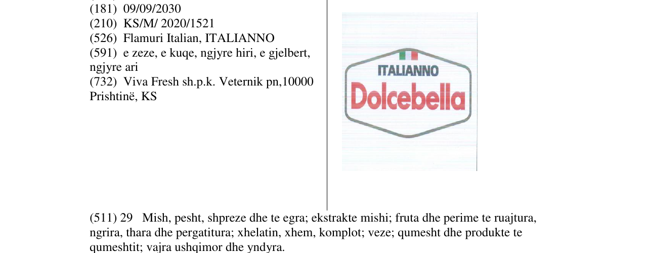 Zëri i markës Dolcebella në buletin