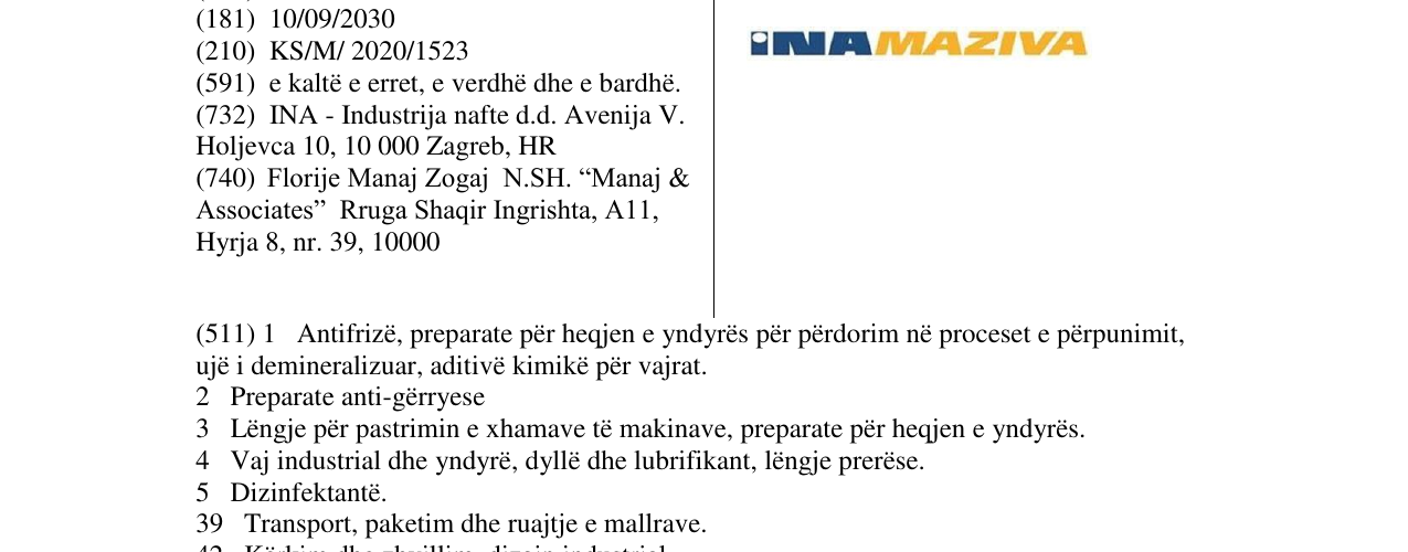 Zëri i markës INAMAZIVA në buletin