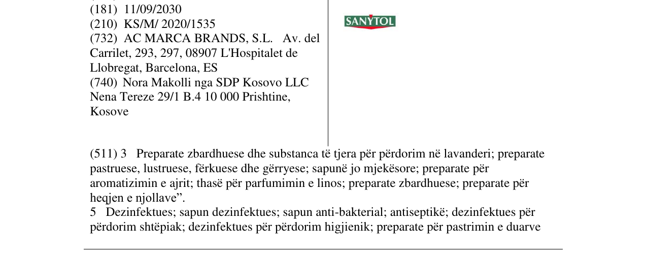 Zëri i markës SANYTOL në buletin