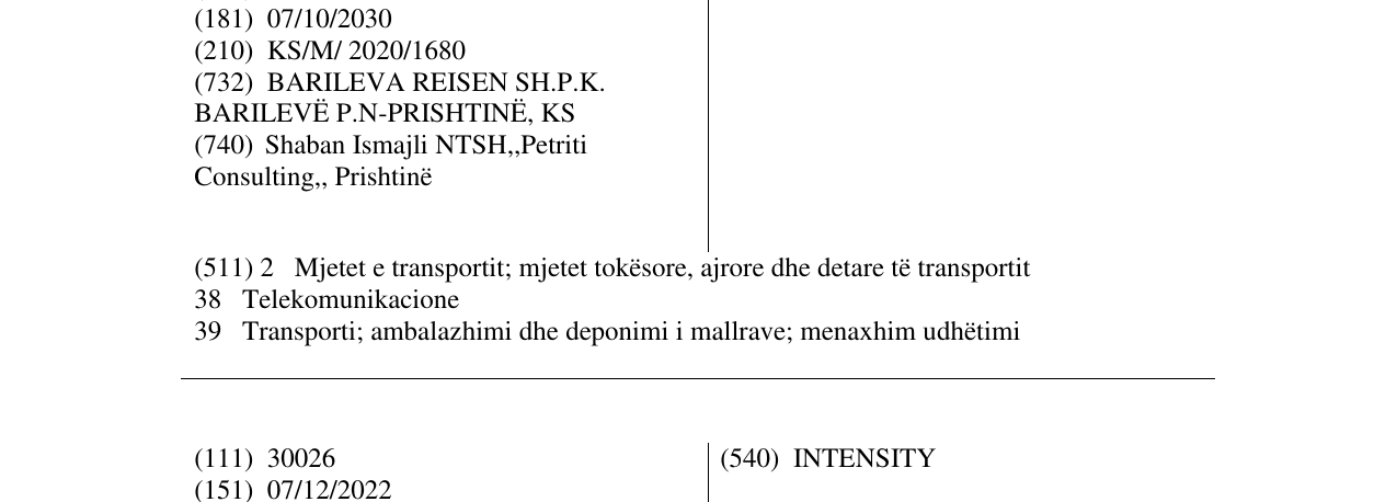 Zëri i markës BARILEVA REISEN në buletin