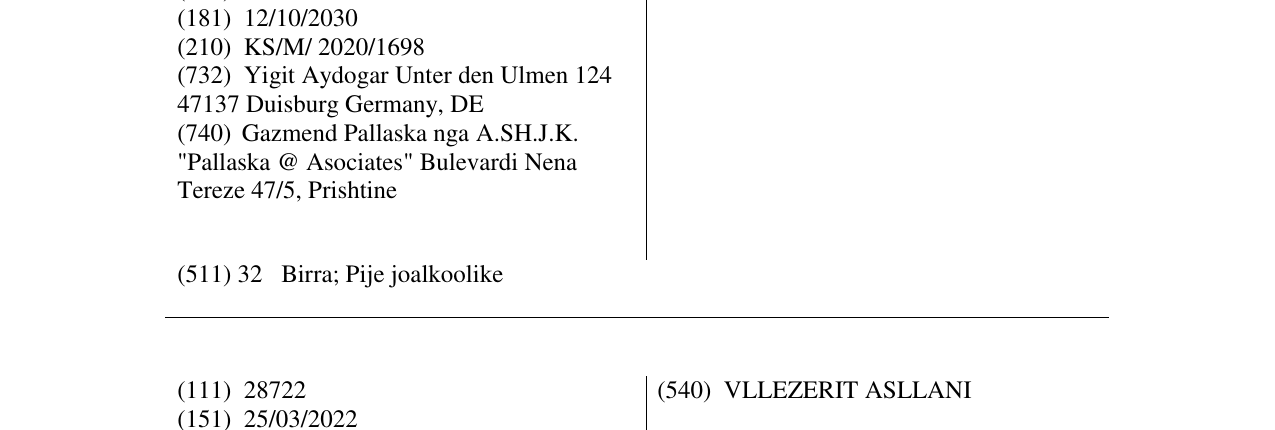 Zëri i markës VERSAGE në buletin