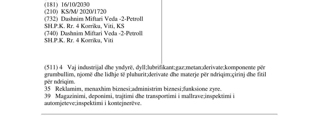 Zëri i markës VEDA në buletin