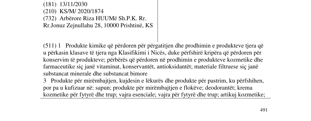 The entry of the trademark Huumë in the bulletin
