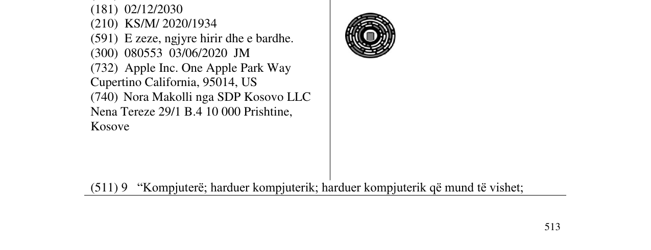 The entry of the trademark device in the bulletin
