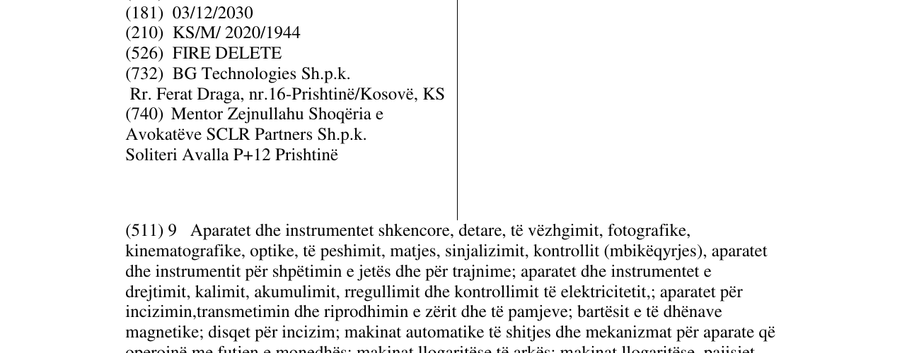 Zëri i markës FIRE DELETE në buletin
