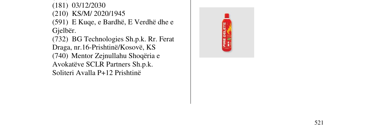 Zëri i markës FIRE DELETE në buletin