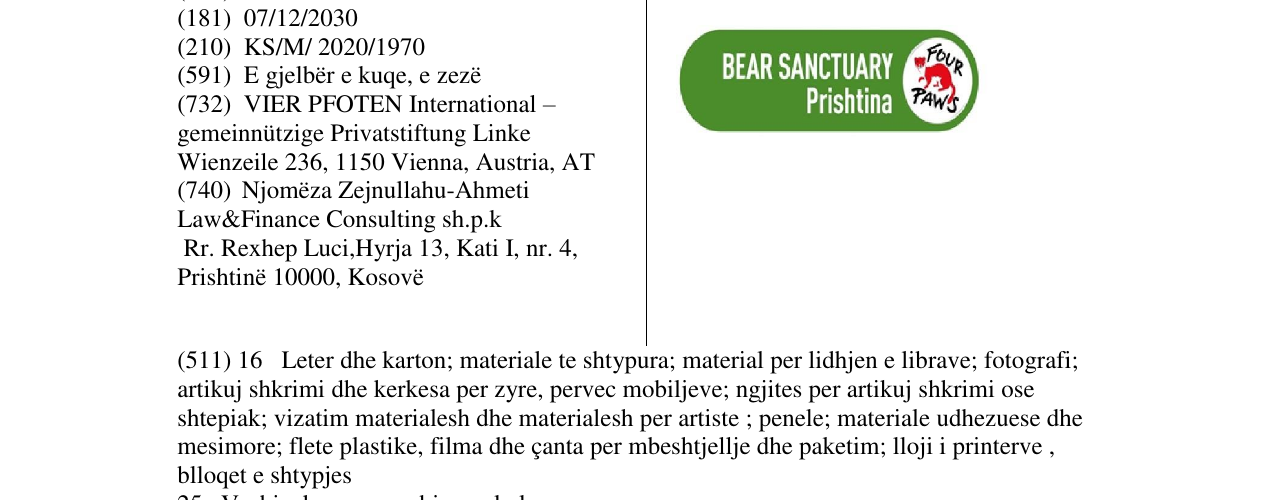Zëri i markës BEAR SANCTUARY Prishtina four paws- fig në buletin