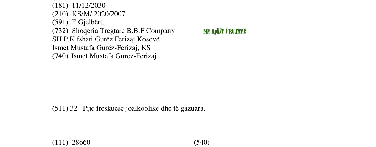 Zëri i markës ME AFER FRUTAVE në buletin
