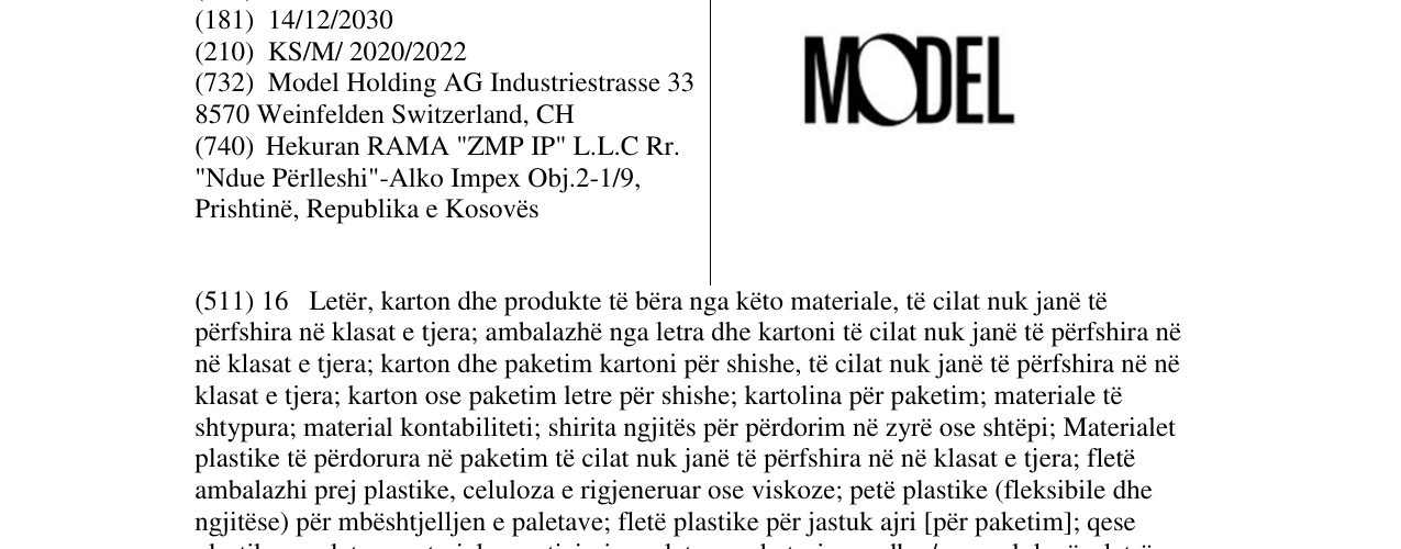 Zëri i markës MODEL në buletin