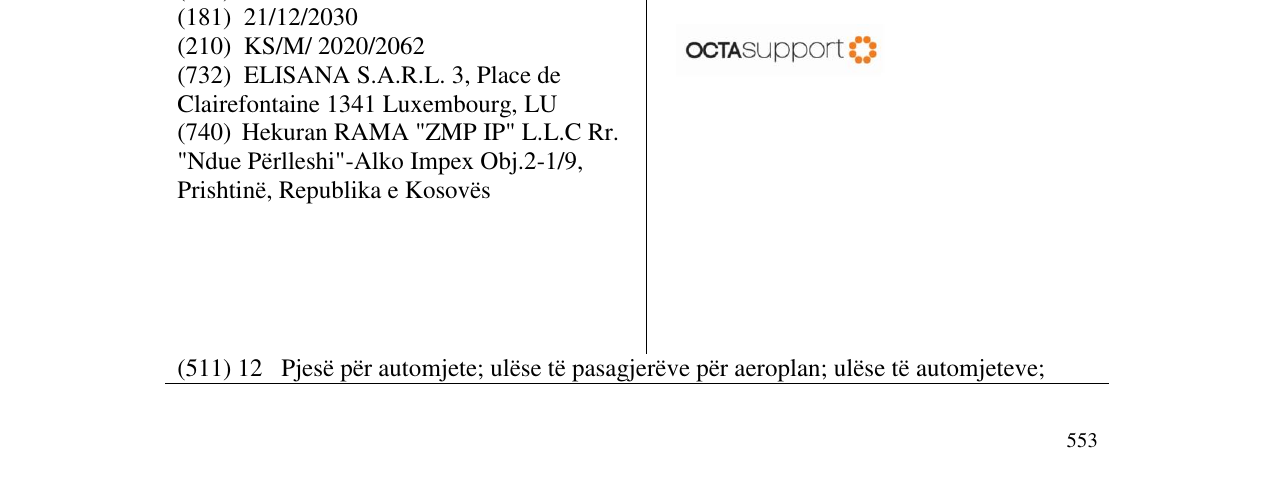 Zëri i markës OCTA SUPPORT në buletin