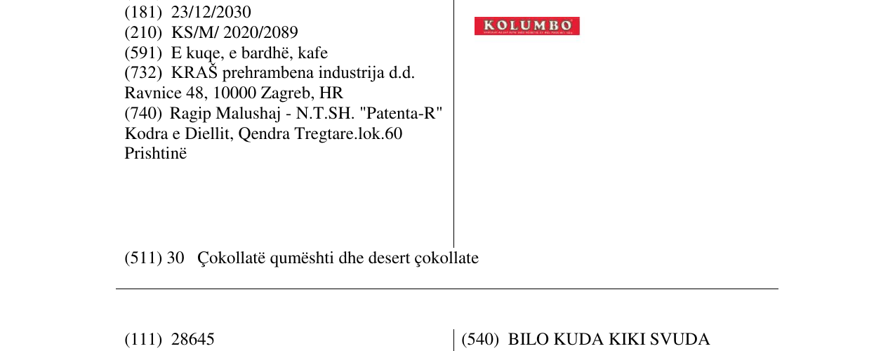 Zëri i markës KOLOMBO në buletin