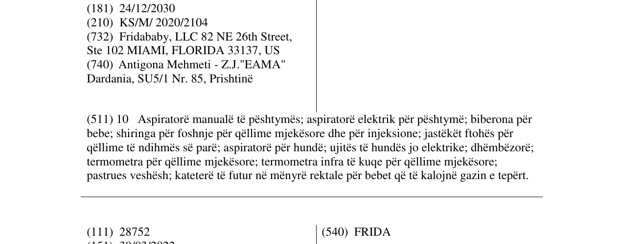 Zëri i markës FRIDA BABY në buletin