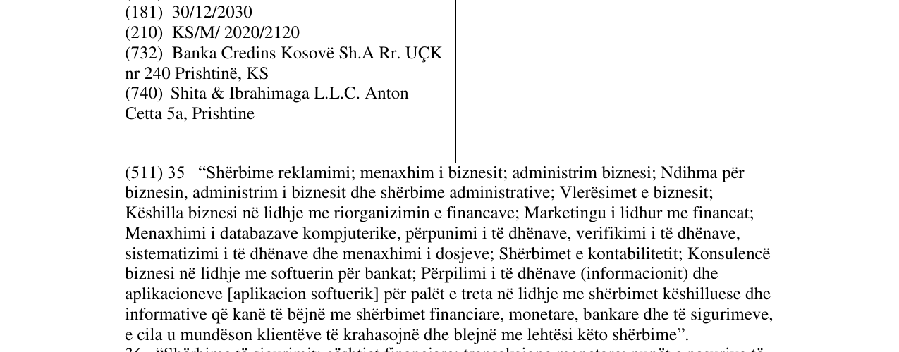 Zëri i markës BANKA CREDINS KOSOVË në buletin