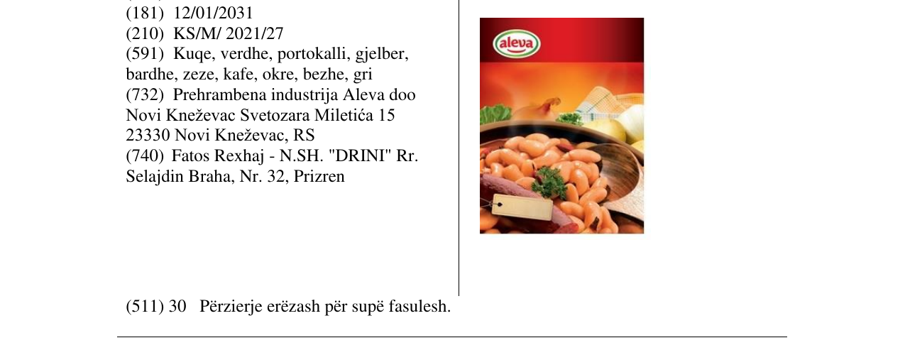 Zëri i markës bean soup në buletin