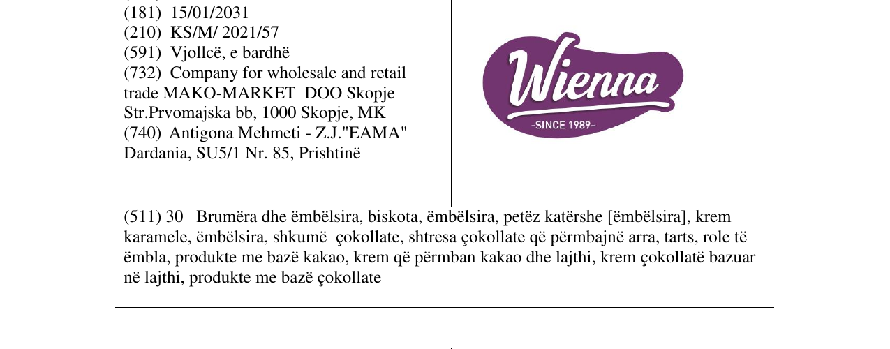 Zëri i markës WIENNA në buletin