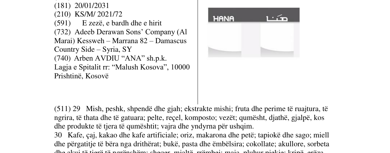 Zëri i markës hana në buletin
