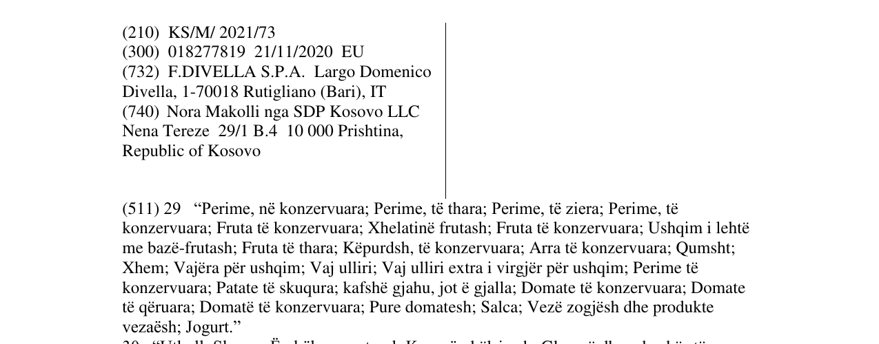 Zëri i markës DIVELLA në buletin