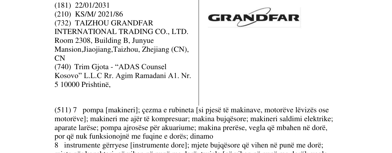 Zëri i markës GRANDFAR në buletin