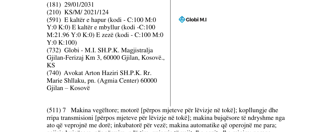 Zëri i markës GLOBI M.I në buletin