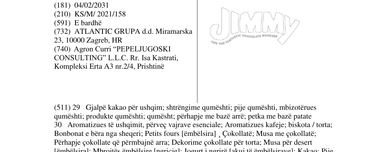 Zëri i markës JIMMY AND THE FANTASTIC CHOCOLATE WONDERS në buletin