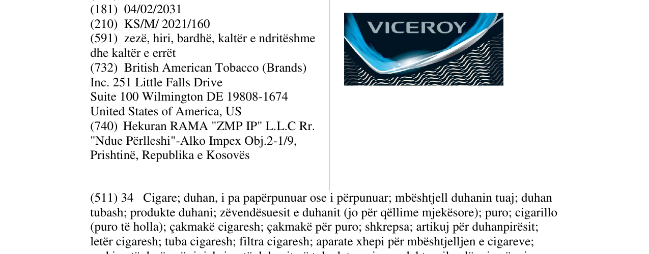 Zëri i markës viceroy në buletin