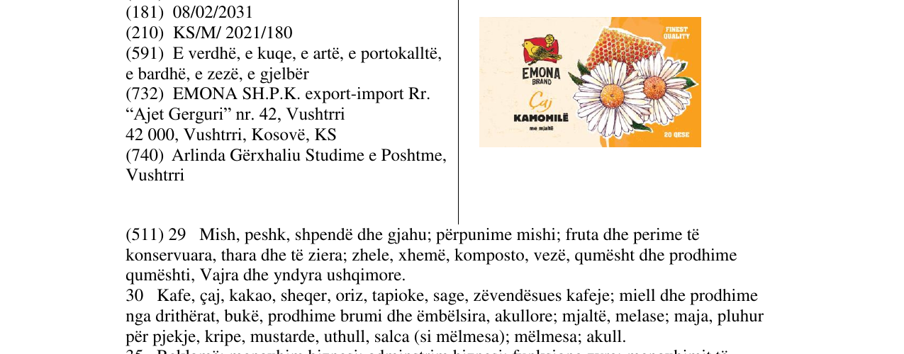 Zëri i markës EMONA BRAND CAJ KAMOMIL ME MJALT në buletin