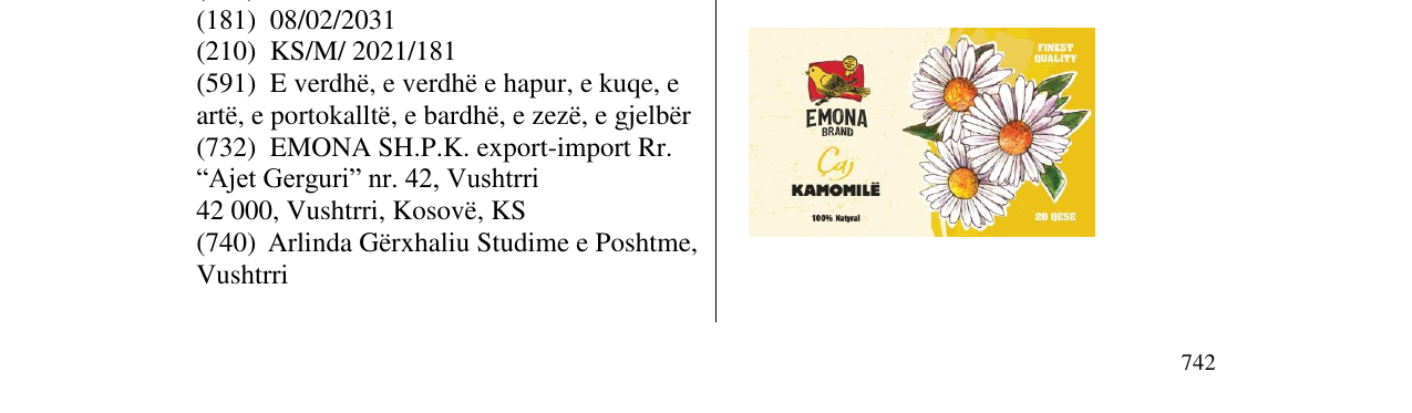 Zëri i markës emona brand kamomilë në buletin