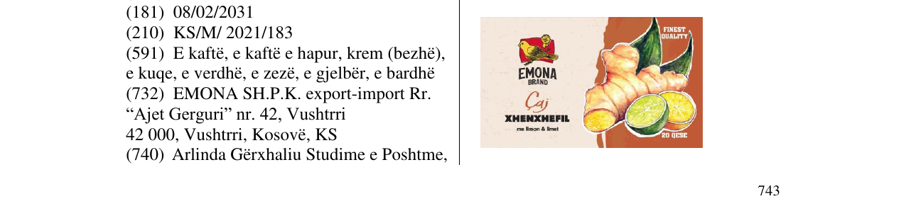 Zëri i markës EMONA BRAND caj XHENXHEFIL në buletin