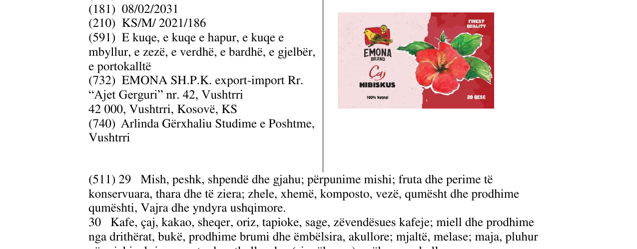 Zëri i markës Emona brand caj HIBISKUS në buletin