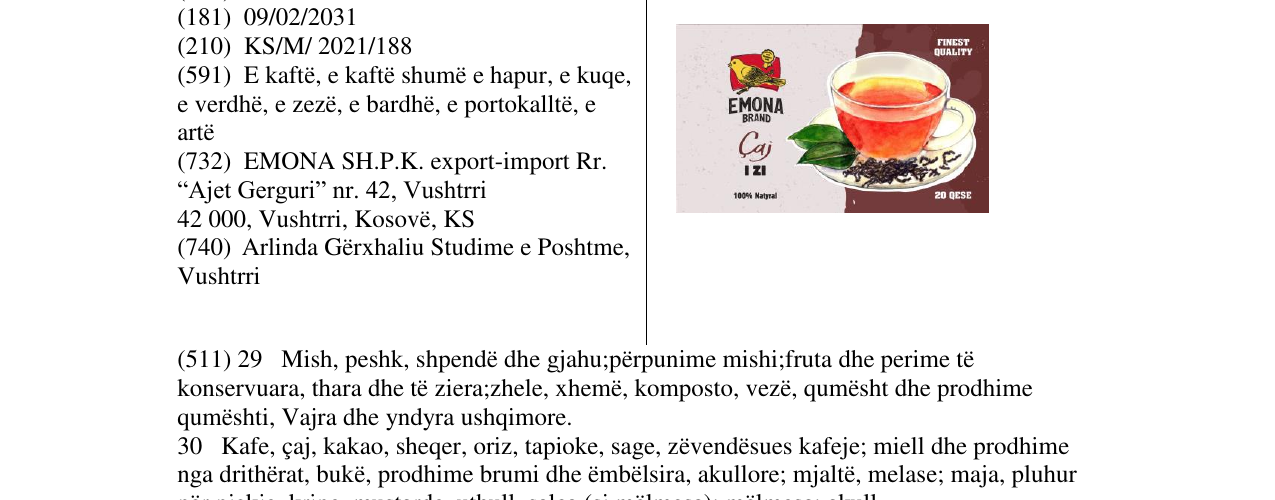 Zëri i markës EMONA BRAND CAJ I ZI në buletin