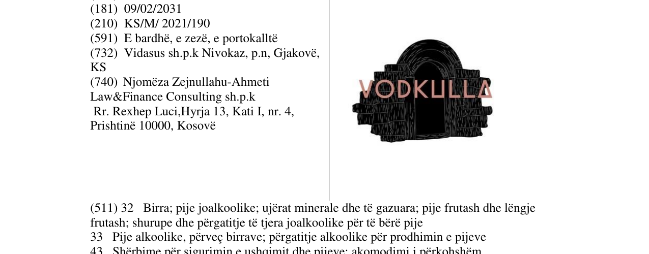 Zëri i markës VODKULLA në buletin