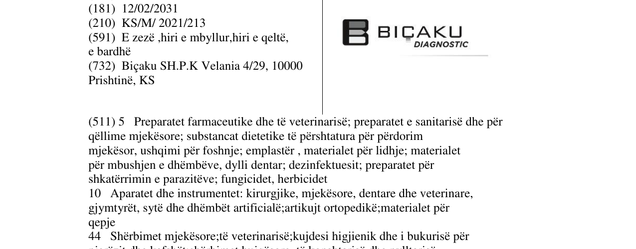 Zëri i markës BIÇAKU DIAGNOSTIC në buletin