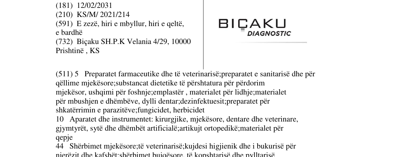 Zëri i markës BIÇAKU DIAGNOSTIC në buletin
