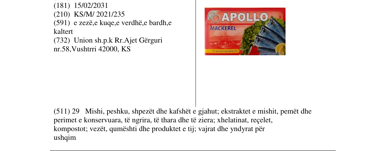 Zëri i markës APOLLO në buletin