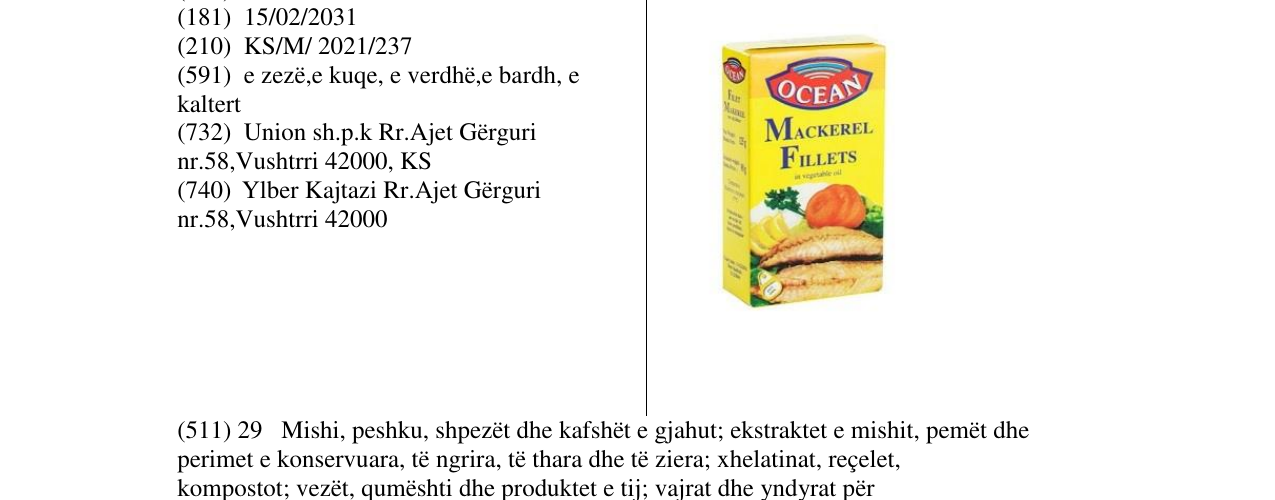 Zëri i markës OCEAN MACKEREL FILLETS në buletin
