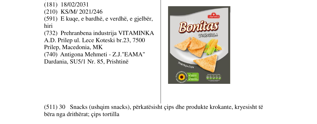 Zëri i markës Bonitas tortila në buletin