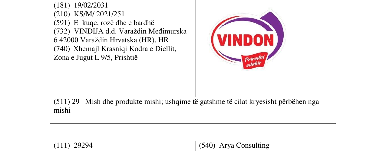Zëri i markës VINDON në buletin