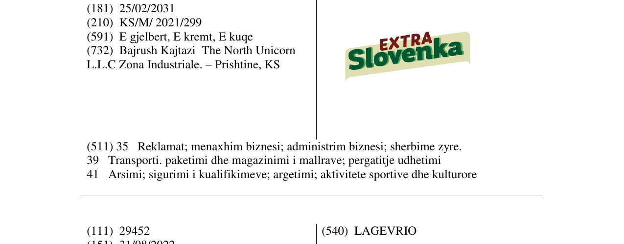 Zëri i markës extra SLOVENKA në buletin
