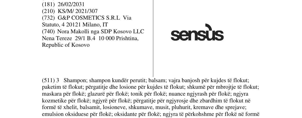 L'inscription de la marque SENSUS au bulletin