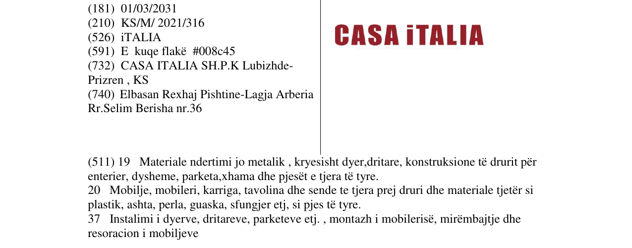 Zëri i markës casa italia në buletin