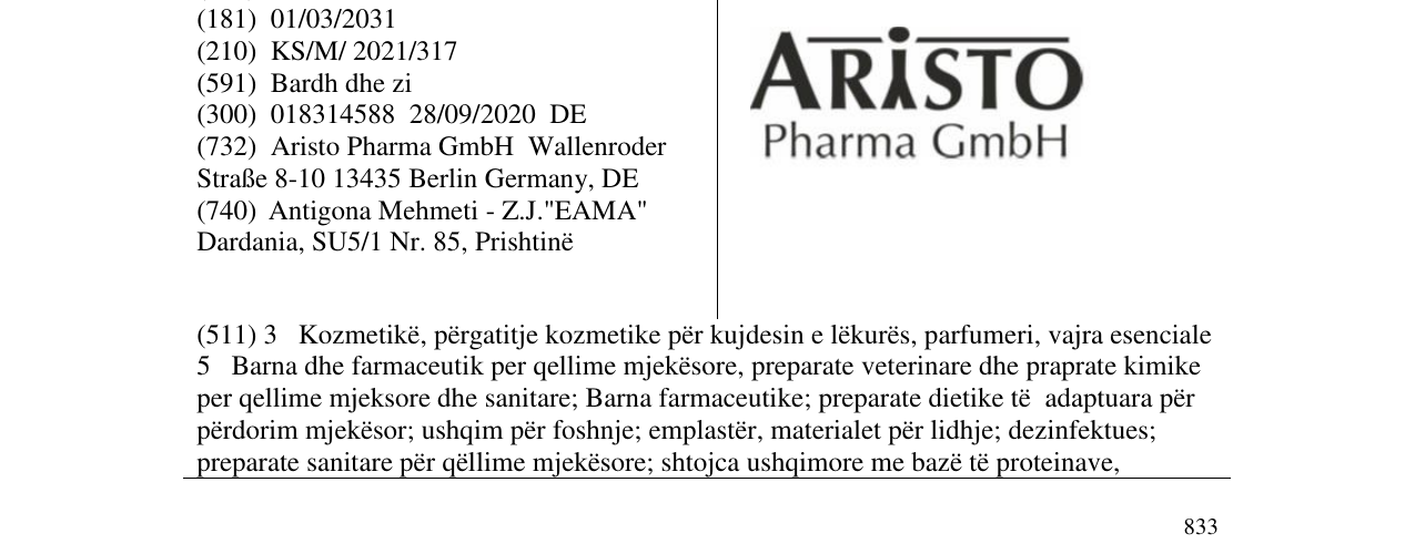 Zëri i markës Aristo në buletin