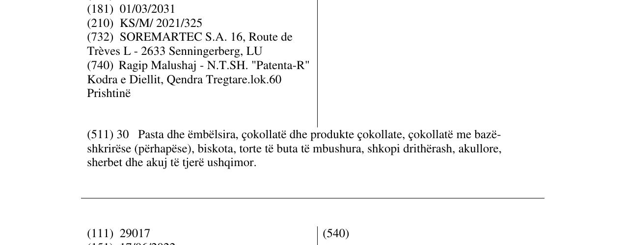 Zëri i markës KINDER MILCH-SCHNITTE në buletin
