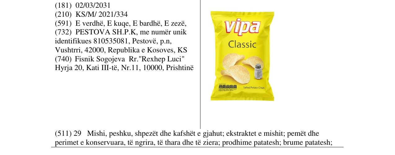 Zëri i markës vipa Clasic në buletin