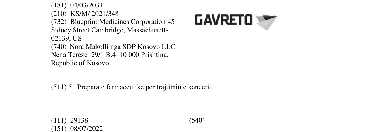 Zëri i markës GAVRETO në buletin