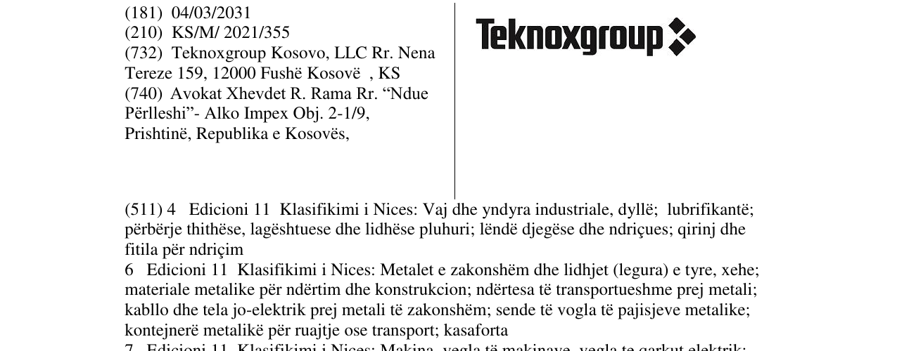 Zëri i markës Teknoxgroup në buletin