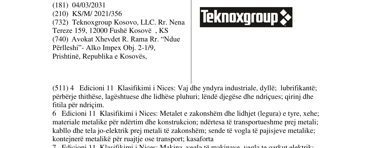 Zëri i markës Teknoxgroup në buletin
