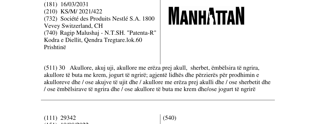 Zëri i markës MANHATTAN në buletin