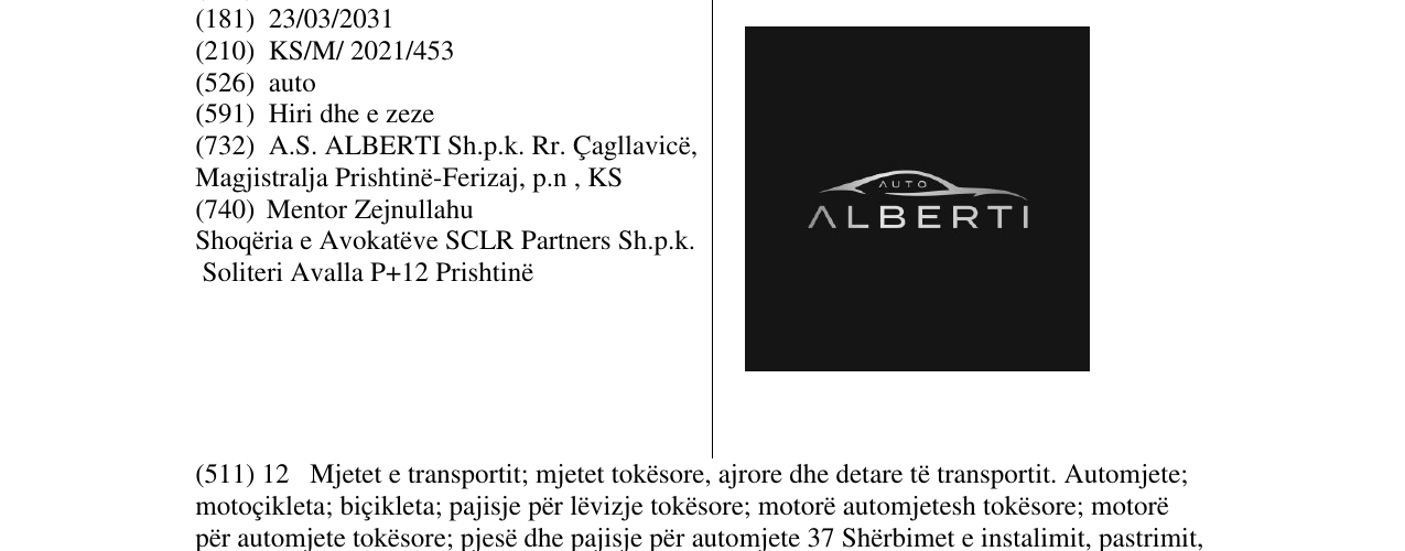 Zëri i markës auto ALBERTI në buletin