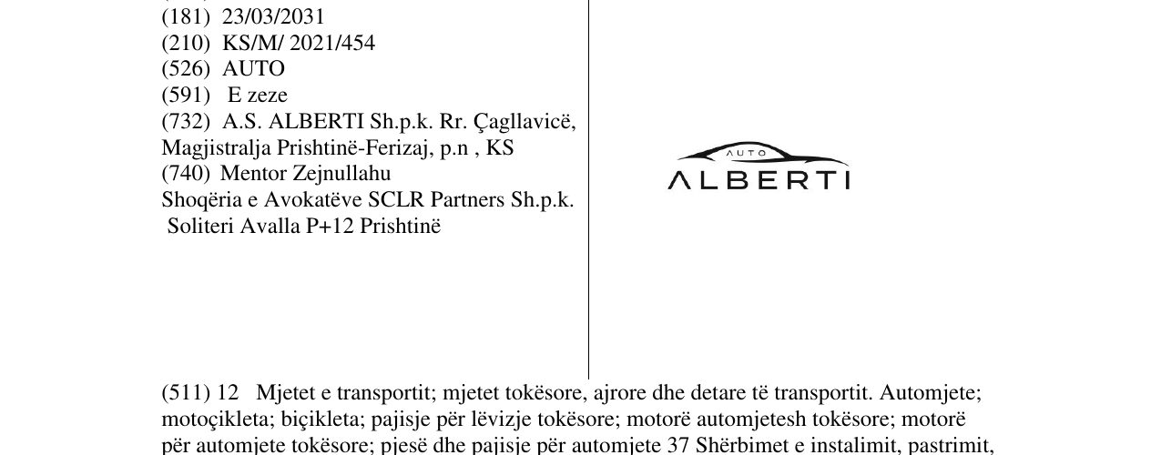 Zëri i markës AUTO alberti në buletin